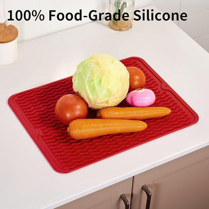 ZLR Silicone Dish Drying Mat & Heat Resistant Trivet (12" x 16") - Waterproof Counter Protector for Air Fryer, Coffee Maker - Non-Slip, BPA Free Kitchen Pad, Easy Clean Dishwasher Safe (Lava Red) - Image 9