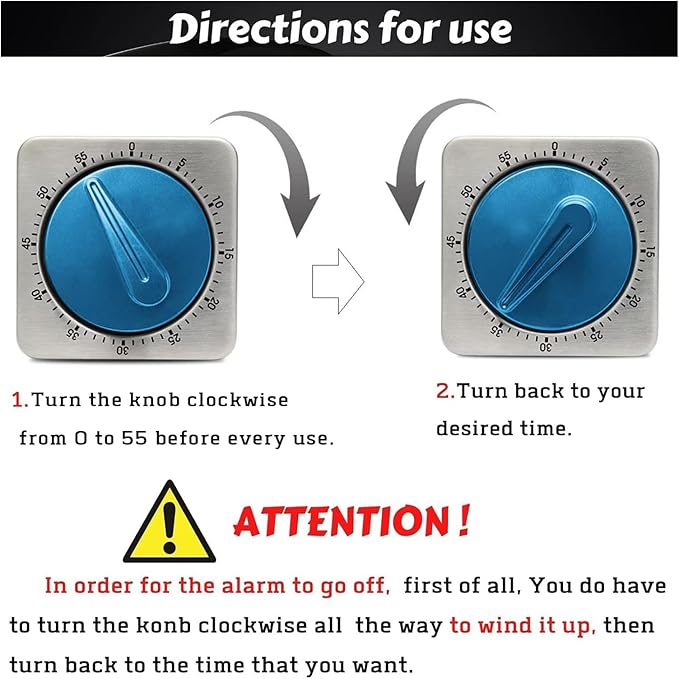 Kitchen Timers for Cooking, Chef Cooking Timer Clock with Loud Alarm,100% Mechanical Desk Timer - No Batteries Required -Magnetic Back, Exquisite Stainless Steel Body -Countdown Reminder Magnetic-Blue - Image 5