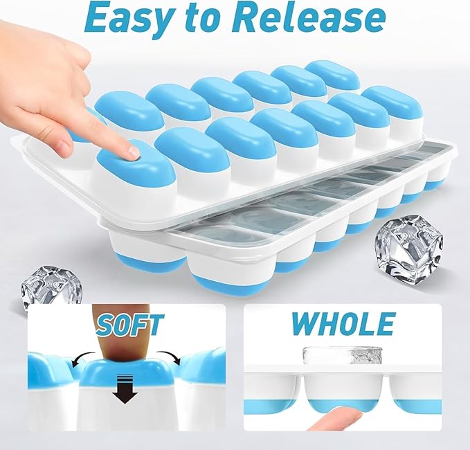 ChefAide Ice Cube Tray with Lid, 4 Packs 56 Cubes Durable Stackable Ice Cube Trays for Freezer with Removable Lids, Easy-Release Plastic & Silicone Ice Tray for Cocktail, Coffee - Image 6