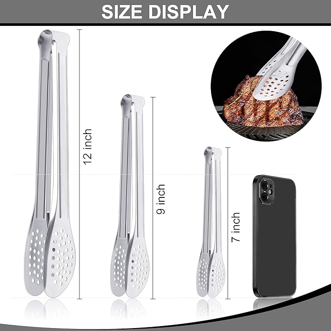 6 Pack Buffet Tongs,Stainless Steel Serving Tongs Serving Utensils 7Inch,9Inch,12Inch - Image 2