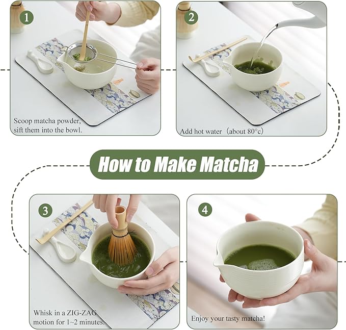 Clay&Fire Matcha Whisk Set, Ceramic Matcha Set, Matcha Bowl with Spout and Whisk,9 pcs Matcha Tea Kit for Matcha Lovers, Ideal Gift Christmas, Birthday（Beige） - Image 5