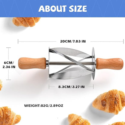 Stainless Steel Croissant Cutter, Irregular Roller Cutter with Wooden Handle, Useful Kitchen Baking Tool