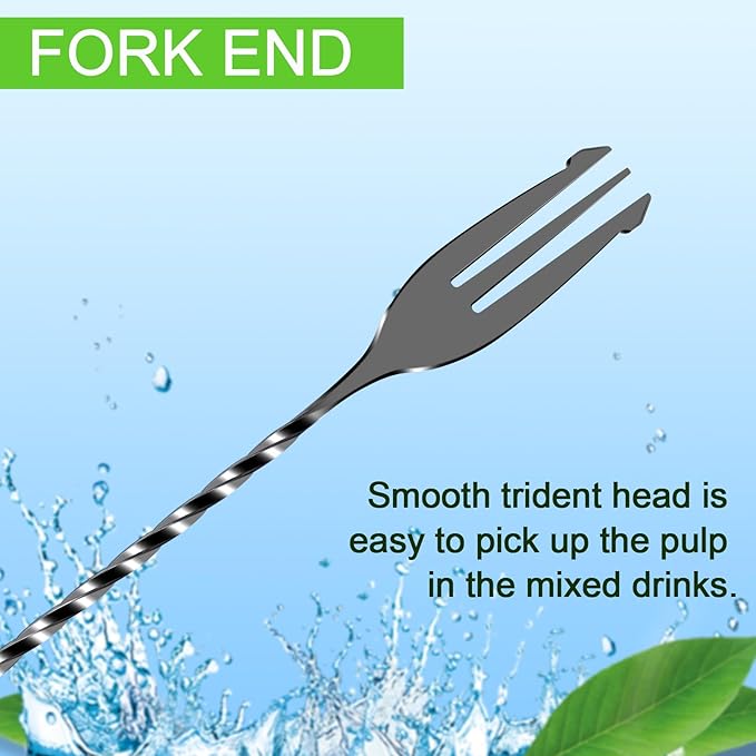 BRIOUT 2 Pcs Bar Spoon, 12 Inches Long Handle Drink Stirrer, Stainless Steel Bar Cocktail Mixing Spoons with Double Ended Design for Stirring, Black - Image 5
