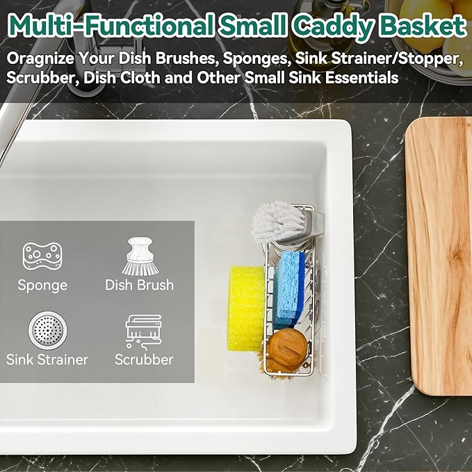 3-IN-1 Multiuse Sponge Holder for Kitchen Sink, Sponge Caddy for Scrub Daddy/Scrub Mommy Smiley Face, Sink Organizer Accessories for Dish Brush, Scrubber - with 2 Suction Cups & 1 Adhesive Hook - Image 4