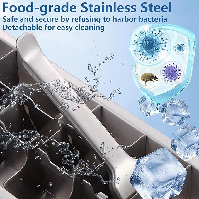 Stainless Steel Ice Cube Trays, Metal Ice Cube Trays for Freezer Vintage Inspired Design with Release Lever Remove Handle for Making Large Cubes Kitchen & Bar (1pcs) - Image 6