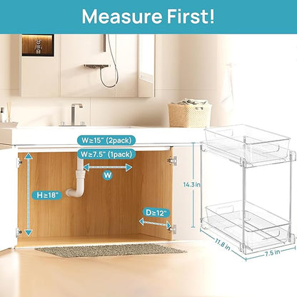 Vtopmart 4 Pack Higher Bathroom Organizer, 2 Tier White Under Sink Organizers Vanity Countertop Storage Container,Cabinet Drawers Bins, Pull-Out Organization with Track for Pantry, Kitchen - Image 7