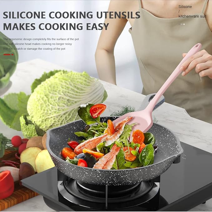 AOTHOD Silicone Cooking Utensils Set - 446°F Heat Resistant Kitchen Utensils, Spatula,Turner Tongs,Spoon,Whisk,Kitchen Utensil Gadgets Tools Set for Nonstick Cookware,Dishwasher Safe BPA Free(Pink) - Image 7