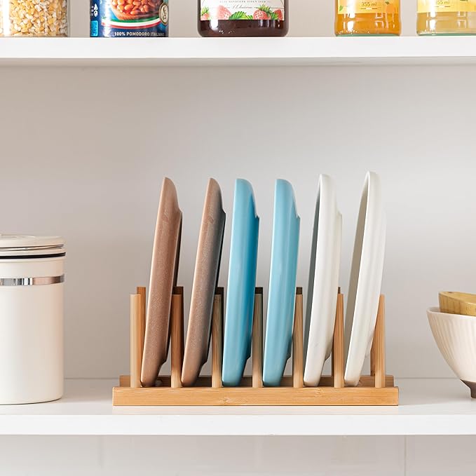 HBlife Bamboo Dish Plate Bowl Cup Book Pot Lid Cutting Board Drying Rack Stand Drainer Storage Holder Organizer Kitchen Cabinet（Keep Dry） - Image 7