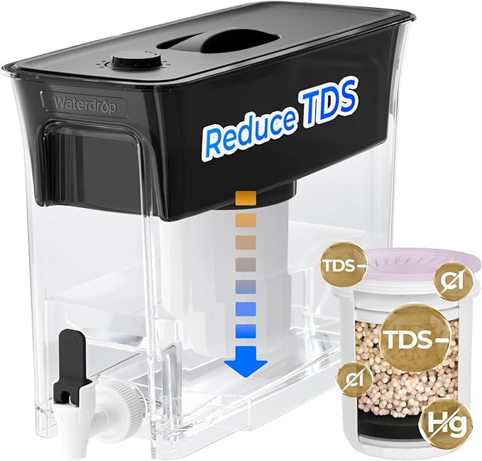 Waterdrop TDS Reduction Water Filter Pitcher, 6-Stage Advanced Filtration, Reduces TDS, Chlorine, PFOA/PFOS and More for Healthier, Lasts Up to 2 Months, 35-Cup, Long-Life Dispenser (with 1 Filter) by Waterdrop