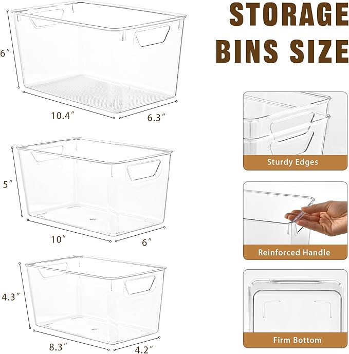 Freebat 12 Pack Organizers and Storage, Pantry Organization and Storage Bins, Cabinet Organizer, Clear Plastic Storage Containers with Handle，Acrylic Storage Bins (4 Small&4 Middle&4 Large - Image 2