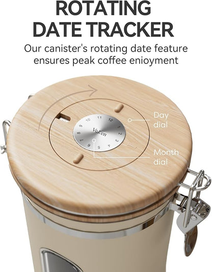Veken Coffee Sugar Canister with Window, Mothers Day Gifts For Women,Airtight Stainless Steel Kitchen Food Storage Container, Date Tracker & Scoop for Grounds Coffee, Beans,Tea,Flour,Cereal,22OZ,Cream - Image 4