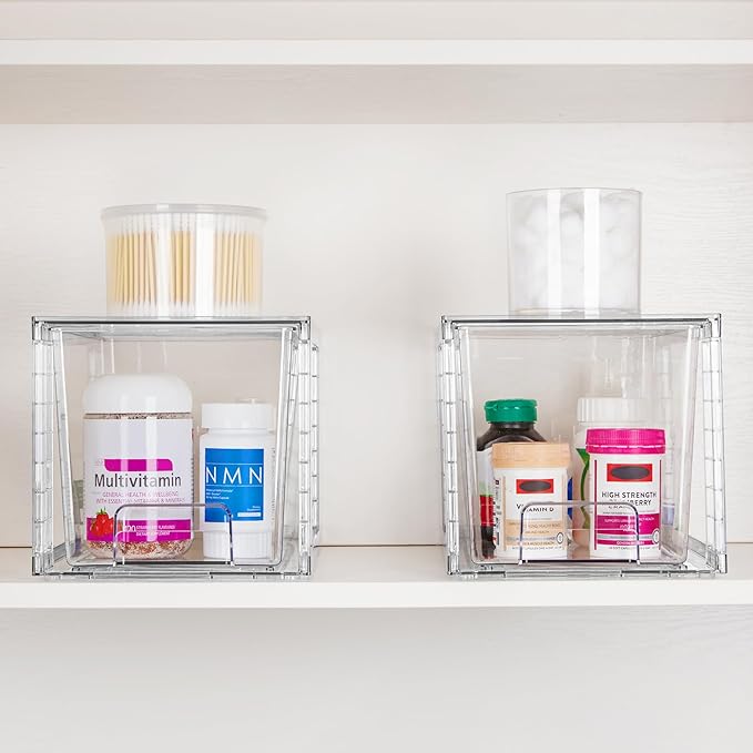 Vtopmart 4 Pack Large Stackable Storage Drawers,Easily Assemble Acrylic Bathroom Closet Undersink Organizers and Storage,Plastic Bins for Kitchen Cabinets,Pantry,Makeup,Medicine Organization - Image 7