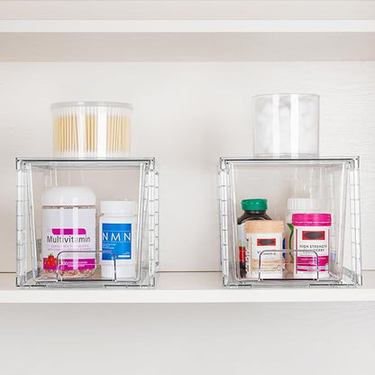 Vtopmart 2 Pack Large Stackable Storage Drawers,Clear Acrylic Drawer Organizers with Handles, Easily Assemble for Bathroom,Kitchen Undersink,Cabinet,Closet,Makeup,Pantry organization and Storage - Image 6