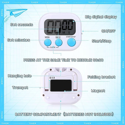 Mwellewm 12Pcs Digital Timers for Classroom Kitchen Timers for Cooking Small Magnetic Stopwatch Mini Countdown Timer Loud Alarm Stop for Study Work Baking Sports Games Office Timer Clock (White) - Image 7