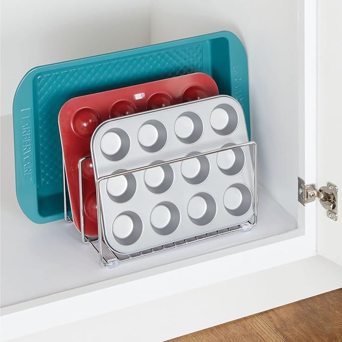 mDesign Baking Tray Rack — Wire Rack for Sorting Trays, Pans and other Cookware Items — Free-Standing Pan Stand for the Kitchen — Chrome - Image 2
