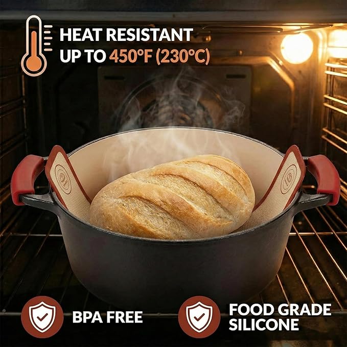 Silicone Bread Sling for Dutch Oven, 2-Pack Non-Stick Reusable Baking Mats with Long Handles, Easy Clean Sourdough Baking Supplies - Image 2