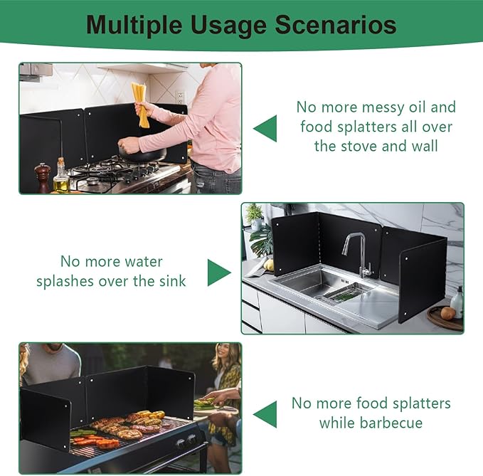 Black Large 2 Pieces 2 Sided Splatter Guard for Frying Stove Top,Oil Splash Guard Cooking for Stove,Non Stick Foldable Splatter Screen for Stove Top - Image 5