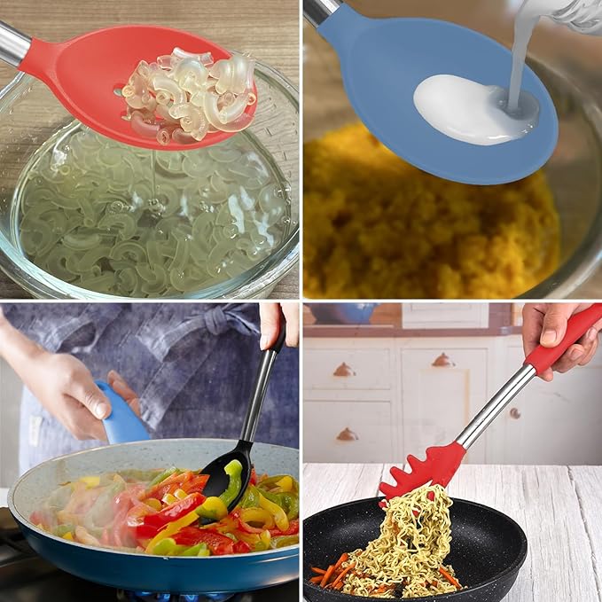 Silicone Spatula and Cooking Spoon,5 Pack Solid & Slotted Spoons and Spatulas High Heat resitant for Kitchen, Stainless Steel Handle Coated with Silicone, Non Stick Utensil, Starry blue - Image 9