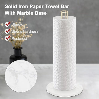 NearMoon Paper Towel Holder Countertop, Sturdy Kitchen Paper Towel Stand Dispenser-All Metal, Standard or Jumbo-Sized for Kitchen Countertop,Farmhouse, Living Room (Marble Base, Gold)