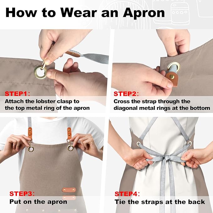 BeLuyi chef apron bib tool apron for man woman cross back straps with 4 pockets for kitchen cooking gardening baking working - Image 5