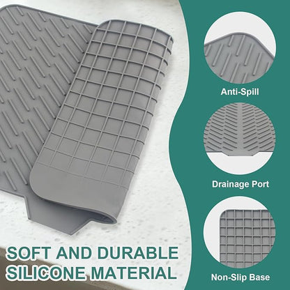 Silicone Dish Drying Mat 23x17,Food-Grade Silicone,Easy Clean Pad for Countertop Protection,Heat Resistant,Easy Clean,Non-Slip Drain Pad with Built-in Drain,Multi-Functional Use,Gray - Image 4