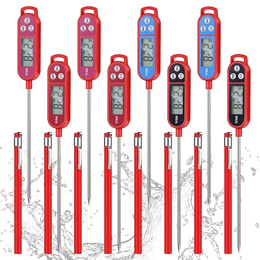 Copkim 8 Pcs Meat Food Thermometer Food with Probe Water Liquid Instant Read Digital Thermometer Kitchen Cooking Supplies for Cooking BBQ Milk Yogurt (Red,Black,Pink,Blue) by Copkim