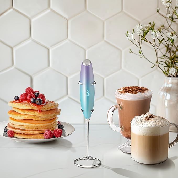 Zulay Kitchen Powerful Milk Frother Wand With 4 AA Duracell Batteries - Ultra Fast Handheld Drink Mixer - Electric Whisk Foam Maker for Coffee, Lattes, Cappuccino, Matcha & Creamer - Borealis - Image 5