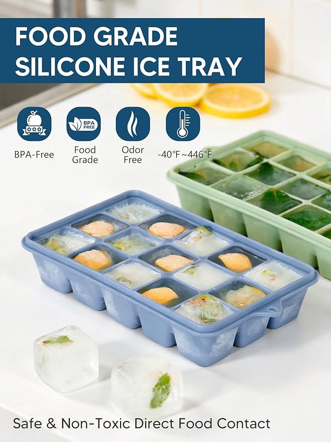 Silicone Ice Cube Trays with Lid, 2 Pack 30 Cubes, Easy Release Silicone Cube Molds, Reusable and Stackable Ice Cube Trays for Freezer, Covered Ice Cube Trays for Cocktails, Whiskey, Coffee - Image 4
