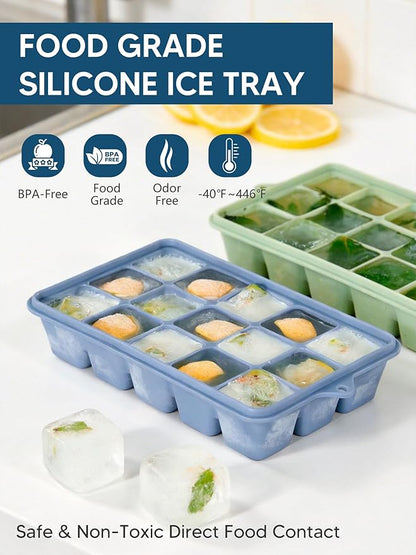 Silicone Ice Cube Trays with Lid, 2 Pack 30 Cubes, Easy Release Silicone Cube Molds, Reusable and Stackable Ice Cube Trays for Freezer, Covered Ice Cube Trays for Cocktails, Whiskey, Coffee - Image 4