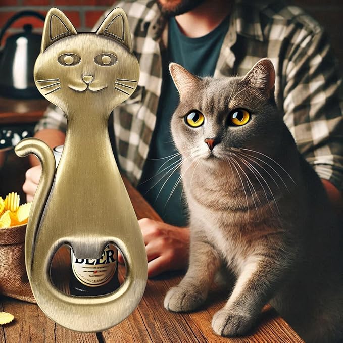 Cat Beer Bottle Opener, Cat Gifts for Cat Lovers, Kitty Beer Opener, Birthday Gifts, Christmas Gifts for Women Men, Bronze with Bag