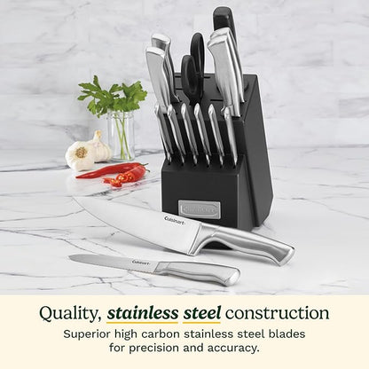 Cuisinart Stainless Steel Hollow Handle 15-Piece Cutlery Block Set, Kitchen Knife Set with Steel Blades for Precise Cutting, Durable Knives with Ergonomic Handles, C77SS-15PK (Pack of 2) - Image 2