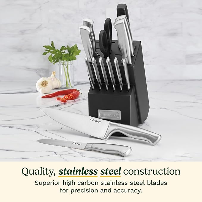 Cuisinart Stainless Steel Hollow Handle 15-Piece Cutlery Block Set, Kitchen Knife Set with Steel Blades for Precise Cutting, Durable Knives with Ergonomic Handles, C77SS-15PK - Image 2