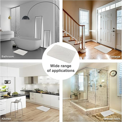 JUERLEN 2 Pack Diatomaceous Earth Shower Mat, Stone Bath Mat, Nonslip Super Absorbent Fast-Drying Hard Bath Mat for Bathroom Shower Floor, 24 x 16 inch, Pallid Wave Design