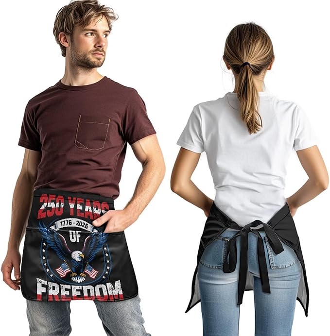 Server Apron with 3 Pockets, Waterproof Oil Waitress Waiter Half Apron for Restaurant Hotel Kitchen Cafe