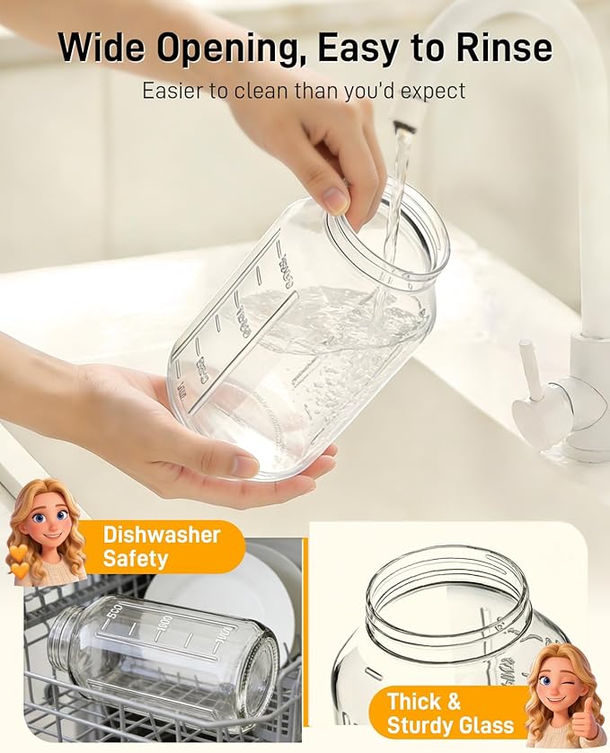 OneDream 2 Pack Glass Pitcher with Lid, 64 oz Sun Tea Glass Jar for Outside, Large Mason Jar Wide Mouth, Iced Tea Pitcher for Cold Beverages, Breast Milk - Image 5