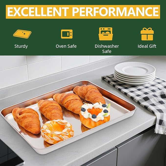 4-Piece Baking Sheet Set with Cooling Rack, Stainless Steel Cookie Sheets & Baking Pans Set, Non-Stick Cookie Trays for Oven Roasting & Food Prep, BPA-Free 10/12/16 Inch - Image 5