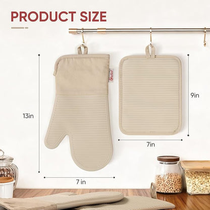 YUTAT Silicone Oven Mitts and Pot Holders Set,High Heat Resistant Up to 500 Degrees,Waterproof Cooking Gloves with Soft Polyester Filling,Kitchen Potholder Set,Khakis,4 Pcs Set - Image 4