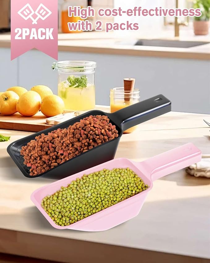 2 Cup Dog Food Scoop(2 Pack), Plastic Pet Food Scoop with Measuring Lines for Accurate Pet Food Portions,Dishwasher Safe (Black and Pink) - Image 2
