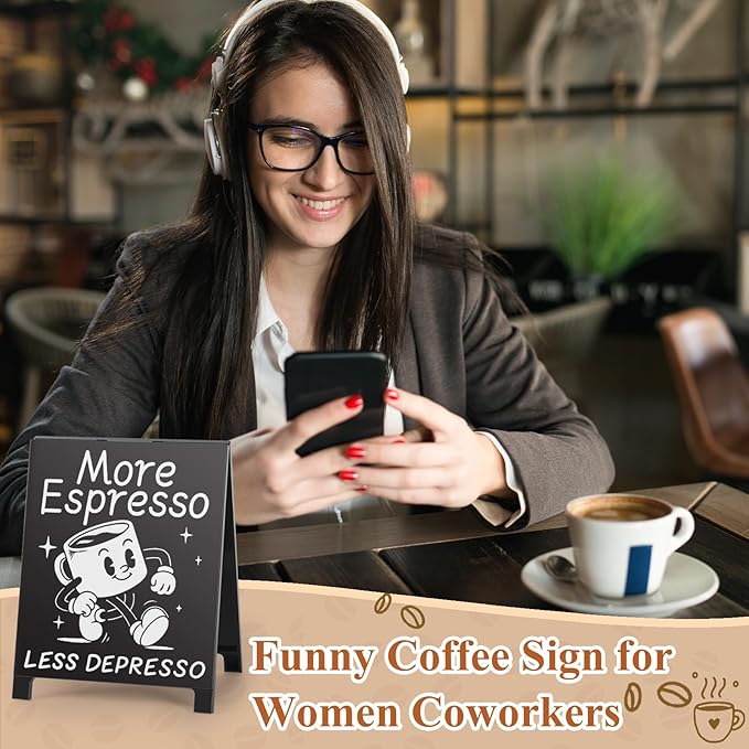 Coffee Signs for Coffee Station More Espresso Less Depresso Inspirational Office Desk Decor Positive Gift for Coworker Women Men Home Office Kitchen Area Decor Plaque Table Centerpiece (Black) - Image 4