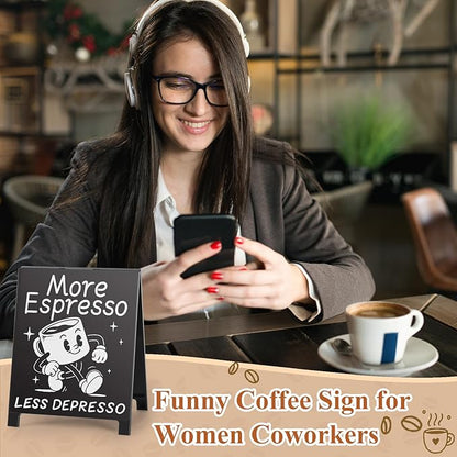 Coffee Signs for Coffee Station More Espresso Less Depresso Inspirational Office Desk Decor Positive Gift for Coworker Women Men Home Office Kitchen Area Decor Plaque Table Centerpiece (Black) - Image 4