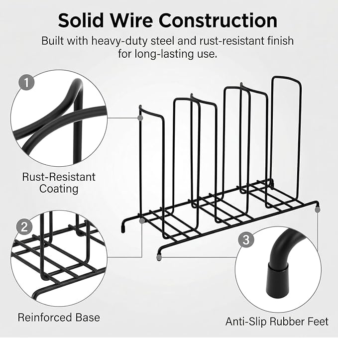 QWORK Wire Frame Cup and Lid Organizer, 3 Compartment Metal Wire Rack for Coffee Station Plastic Beverage Cups and Lids Countertop Storage Holder Black Steel Cup Dispenser