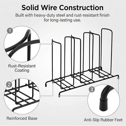 QWORK Wire Frame Cup and Lid Organizer, 3 Compartment Metal Wire Rack for Coffee Station Plastic Beverage Cups and Lids Countertop Storage Holder Black Steel Cup Dispenser
