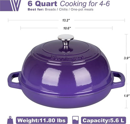 VORRINGARD Enameled Cast Iron Dutch Oven Pot with Lid, Bread Oven for Sourdough Bread Baking, Dutch Ovens with Bread Proofing Basket& Baking Supplies Set, 6 Quart, Purple