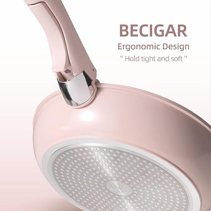 BECIGAR 8PCS Ceramic Cookware,Nonstick Ceramic Pan, Removable Handle Pots and Pans Set, Stackable Pan Set, Nonstick Pots and Pans Set Non Stick pot(Pink) - Image 4