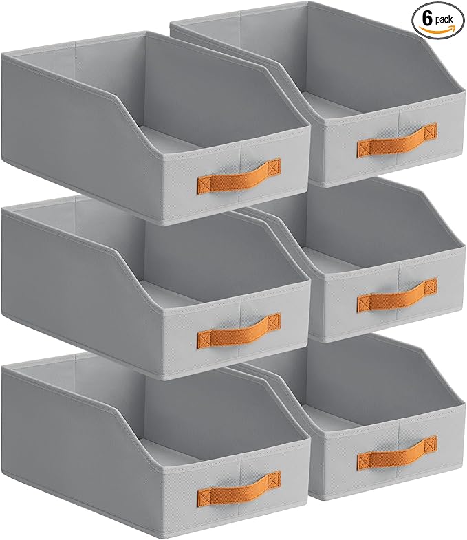 Homsorout Fabric Storage Bins for Organizing - 6 Pack Large Trapezoid Collapsible Storage Bins with Front Handle, Closet Organizers and Storage for Bedroom, Home Shelves, Small Spaces, Grey by Homsorout
