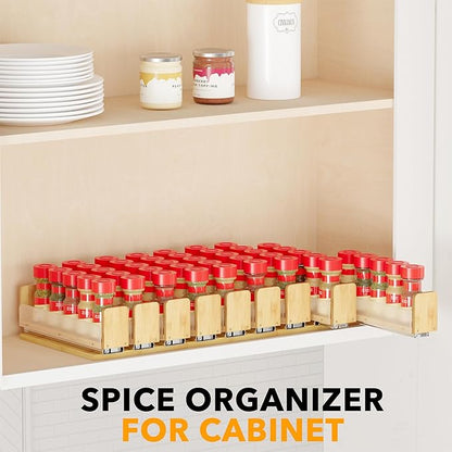 SpaceAid Bamboo Pull Out Spice Rack Organizer for Cabinet, Heavy Duty Slide Out Seasoning Kitchen Pantry Sliding Vertical Organization, 7.6" Wide, 3 Drawers(2" Wide), 1-Tier, Natural - Image 6