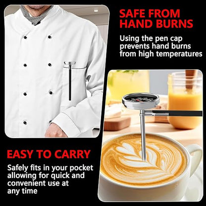 Instant Read Meat Thermometer - Stainless Steel Food Thermometer for Grilling, Cooking, BBQ - 1.5-Inch Dial Kitchen Temperature Thermometer with 5.5-Inch Probe for Turkey, Beef, Milk, Tea, Coffee (1)