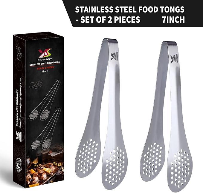 MSY BIGSUNNY 7inch Food Serving Tongs Stainless Steel Buffet Tongs (silver, 2pack) - Image 4