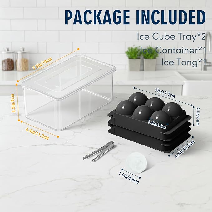 Large Ice Ball Maker Mold, 1.9" Round Ice Cube Mold for Whiskey Bourbon Cocktail, 6 Balls, Sphere Ice Mold, Big Ice Cube Tray with Container and Tongs, Easy to Fill & Release - Image 3