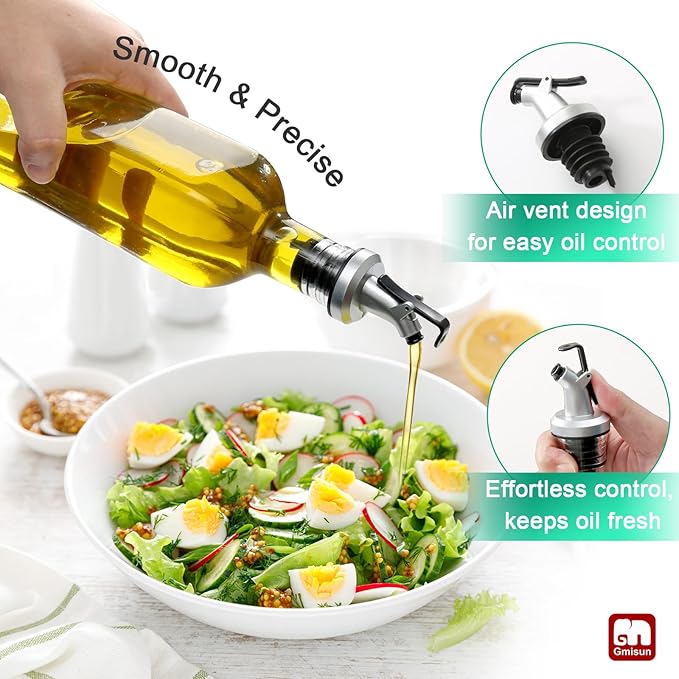 gmisun Olive Oil and Vinegar Dispenser Bottle Set, 2 Pack Oil and Vinegar Dispenser Bottle, 17oz Kitchen Oil Dispenser, Glass Cooking Oil Dispenser, Clear Glass Bottles for Oil with Funnel and Labels - Image 3